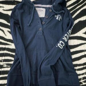 Hollister Women's Dark Blue Button-Up Sweater
